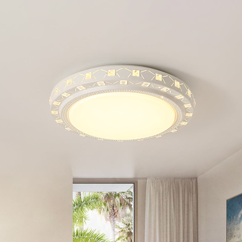 White Drum Ceiling Flush Mount with Crystal Accent Modern Bedroom LED Flush Mount Fixture, 16"/19.5" Wide Clearhalo 'Ceiling Lights' 'Close To Ceiling Lights' 'Close to ceiling' 'Flush mount' Lighting' 154190