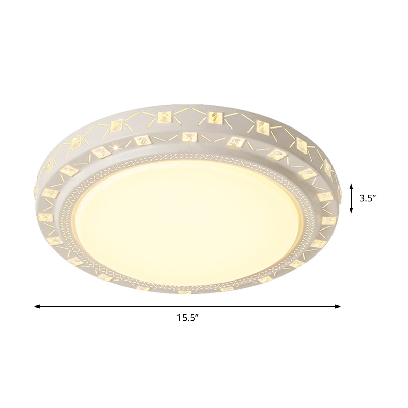 White Drum Ceiling Flush Mount with Crystal Accent Modern Bedroom LED Flush Mount Fixture, 16"/19.5" Wide Clearhalo 'Ceiling Lights' 'Close To Ceiling Lights' 'Close to ceiling' 'Flush mount' Lighting' 154192