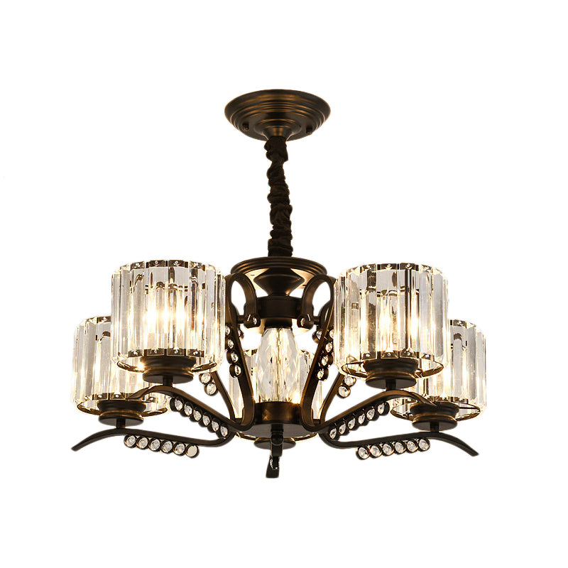 Clear Crystal Drum Chandelier Lamp Vintage Style 3/5 Heads Suspension Light in Black for Dining Room Clearhalo 'Ceiling Lights' 'Chandeliers' 'Modern Chandeliers' 'Modern' Lighting' 154206