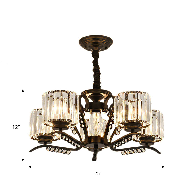 Clear Crystal Drum Chandelier Lamp Vintage Style 3/5 Heads Suspension Light in Black for Dining Room Clearhalo 'Ceiling Lights' 'Chandeliers' 'Modern Chandeliers' 'Modern' Lighting' 154207