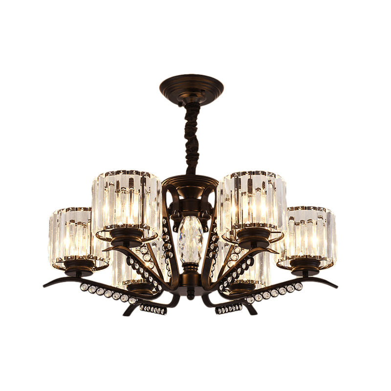 Clear Crystal Drum Chandelier Lamp Vintage Style 3/5 Heads Suspension Light in Black for Dining Room Clearhalo 'Ceiling Lights' 'Chandeliers' 'Modern Chandeliers' 'Modern' Lighting' 154210