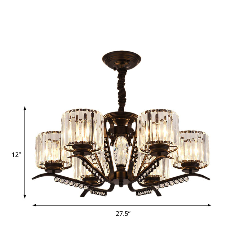 Clear Crystal Drum Chandelier Lamp Vintage Style 3/5 Heads Suspension Light in Black for Dining Room Clearhalo 'Ceiling Lights' 'Chandeliers' 'Modern Chandeliers' 'Modern' Lighting' 154211