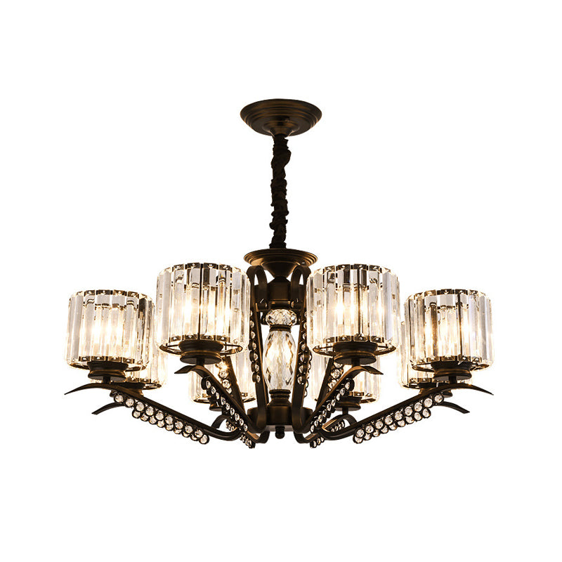 Clear Crystal Drum Chandelier Lamp Vintage Style 3/5 Heads Suspension Light in Black for Dining Room Clearhalo 'Ceiling Lights' 'Chandeliers' 'Modern Chandeliers' 'Modern' Lighting' 154214