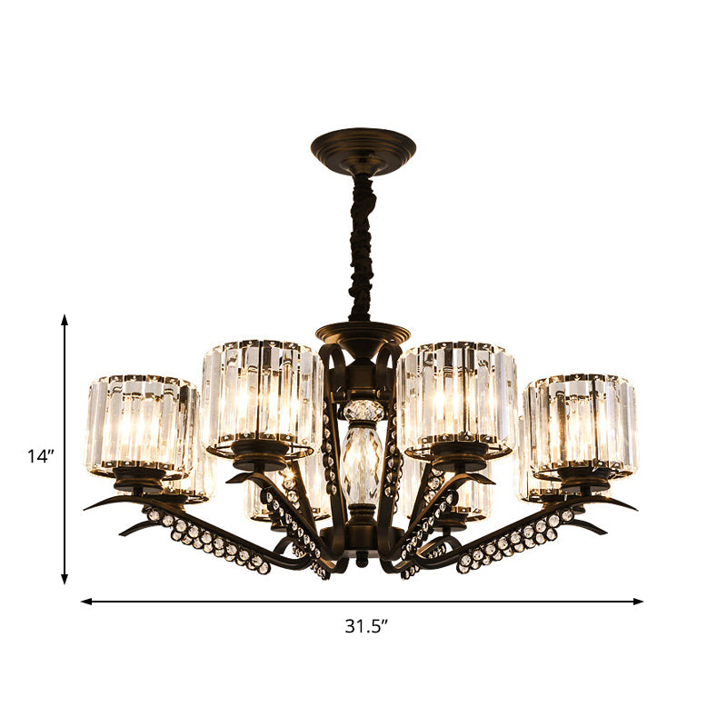 Clear Crystal Drum Chandelier Lamp Vintage Style 3/5 Heads Suspension Light in Black for Dining Room Clearhalo 'Ceiling Lights' 'Chandeliers' 'Modern Chandeliers' 'Modern' Lighting' 154215