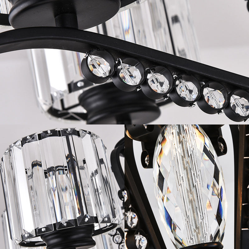 Clear Crystal Drum Chandelier Lamp Vintage Style 3/5 Heads Suspension Light in Black for Dining Room Clearhalo 'Ceiling Lights' 'Chandeliers' 'Modern Chandeliers' 'Modern' Lighting' 154216