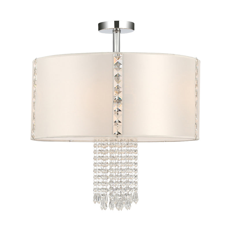 Modern Drum Semi Flush Ceiling Light Fabric 5 Lights Ceiling Lamp with Crystal Bead Accent in Chrome Clearhalo 'Ceiling Lights' 'Close To Ceiling Lights' 'Close to ceiling' 'Semi-flushmount' Lighting' 154261