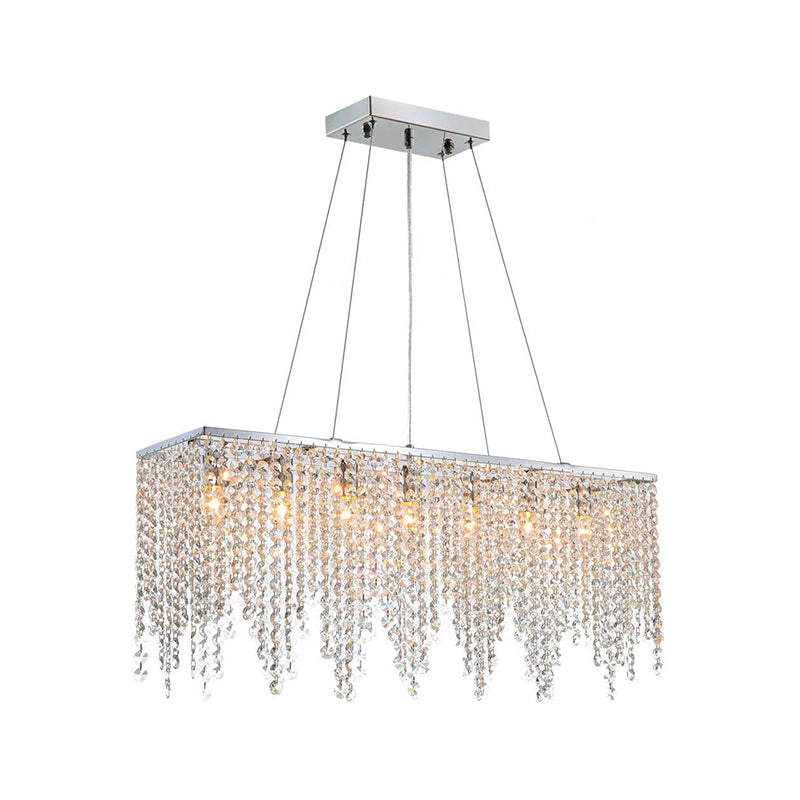 Contemporary Linear Pendant Light Fixture Clear Crystal 8 Lights Hanging Ceiling Light in Chrome Finish Clearhalo 'Ceiling Lights' 'Chandeliers' 'Modern Chandeliers' 'Modern' Lighting' 154266