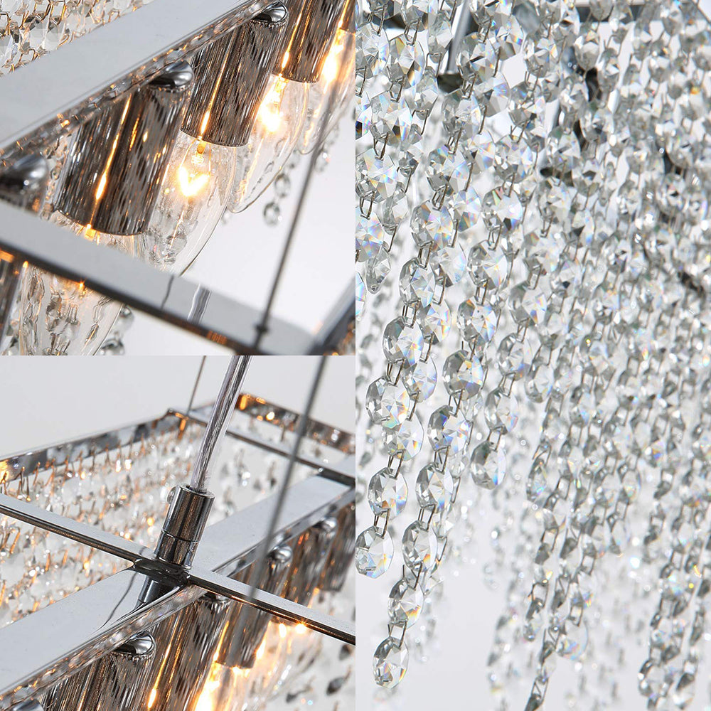 Contemporary Linear Pendant Light Fixture Clear Crystal 8 Lights Hanging Ceiling Light in Chrome Finish Clearhalo 'Ceiling Lights' 'Chandeliers' 'Modern Chandeliers' 'Modern' Lighting' 154268