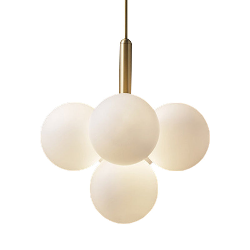 Ball White Glass Chandelier Lamp Contemporary 5/13 Lights Brass Hanging Pendant Light with Spherical Design Clearhalo 'Ceiling Lights' 'Chandeliers' 'Glass shade' 'Glass' 'Modern Chandeliers' 'Modern' Lighting' 154275