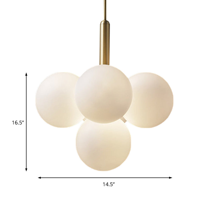 Ball White Glass Chandelier Lamp Contemporary 5/13 Lights Brass Hanging Pendant Light with Spherical Design Clearhalo 'Ceiling Lights' 'Chandeliers' 'Glass shade' 'Glass' 'Modern Chandeliers' 'Modern' Lighting' 154276