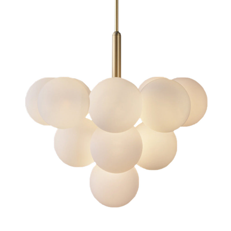 Ball White Glass Chandelier Lamp Contemporary 5/13 Lights Brass Hanging Pendant Light with Spherical Design Clearhalo 'Ceiling Lights' 'Chandeliers' 'Glass shade' 'Glass' 'Modern Chandeliers' 'Modern' Lighting' 154279