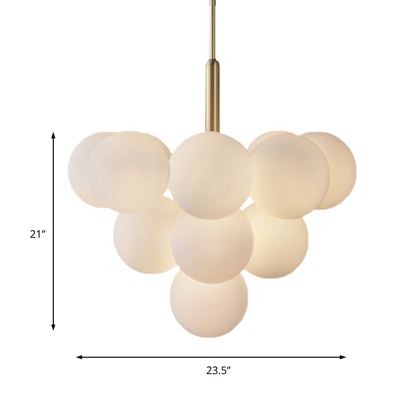 Ball White Glass Chandelier Lamp Contemporary 5/13 Lights Brass Hanging Pendant Light with Spherical Design Clearhalo 'Ceiling Lights' 'Chandeliers' 'Glass shade' 'Glass' 'Modern Chandeliers' 'Modern' Lighting' 154280