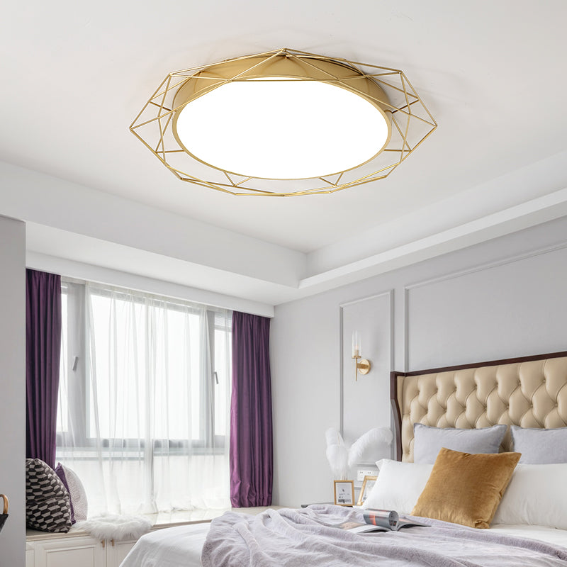 Round Metallic Flush Mount Ceiling Light with Wire Frame Nordic Gold/Black Ceiling Lighting for Bedroom, 21.5"/25.5" Wide Gold Clearhalo 'Ceiling Lights' 'Close To Ceiling Lights' 'Close to ceiling' 'Flush mount' Lighting' 154287