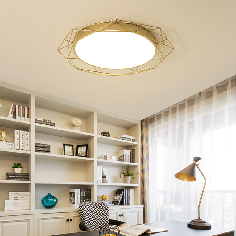 Round Metallic Flush Mount Ceiling Light with Wire Frame Nordic Gold/Black Ceiling Lighting for Bedroom, 21.5"/25.5" Wide Clearhalo 'Ceiling Lights' 'Close To Ceiling Lights' 'Close to ceiling' 'Flush mount' Lighting' 154288