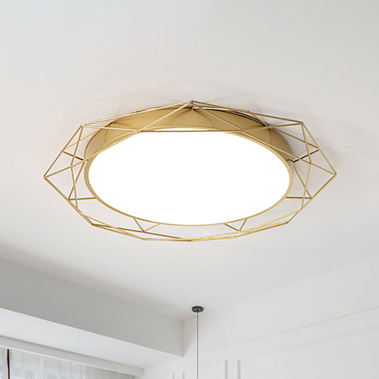 Round Metallic Flush Mount Ceiling Light with Wire Frame Nordic Gold/Black Ceiling Lighting for Bedroom, 21.5"/25.5" Wide Clearhalo 'Ceiling Lights' 'Close To Ceiling Lights' 'Close to ceiling' 'Flush mount' Lighting' 154289