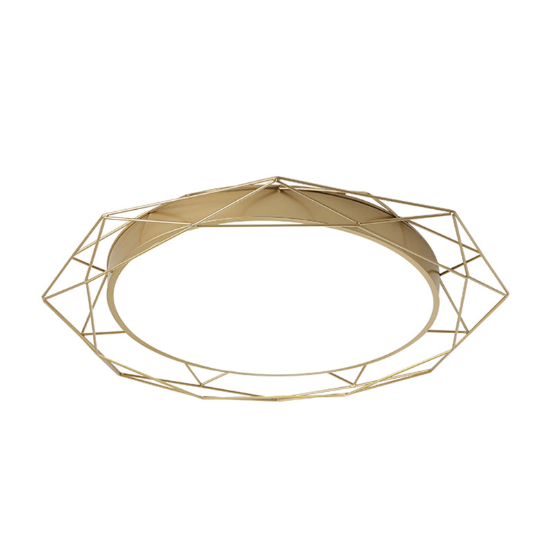 Round Metallic Flush Mount Ceiling Light with Wire Frame Nordic Gold/Black Ceiling Lighting for Bedroom, 21.5"/25.5" Wide Clearhalo 'Ceiling Lights' 'Close To Ceiling Lights' 'Close to ceiling' 'Flush mount' Lighting' 154290