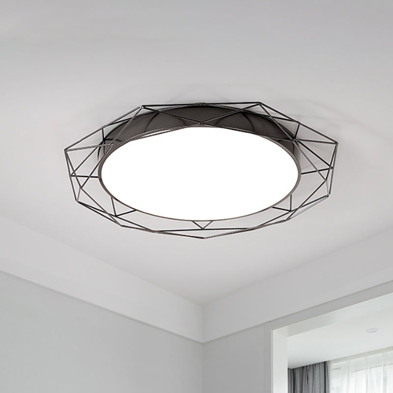 Round Metallic Flush Mount Ceiling Light with Wire Frame Nordic Gold/Black Ceiling Lighting for Bedroom, 21.5"/25.5" Wide Black Clearhalo 'Ceiling Lights' 'Close To Ceiling Lights' 'Close to ceiling' 'Flush mount' Lighting' 154291