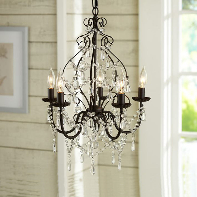 Industrial Style Crystal Chandelier Light Fixture 5 Bulbs Pendant Lamp with Flameless Candle in Black Clearhalo 'Ceiling Lights' 'Chandeliers' 'Modern Chandeliers' 'Modern' Lighting' 154305