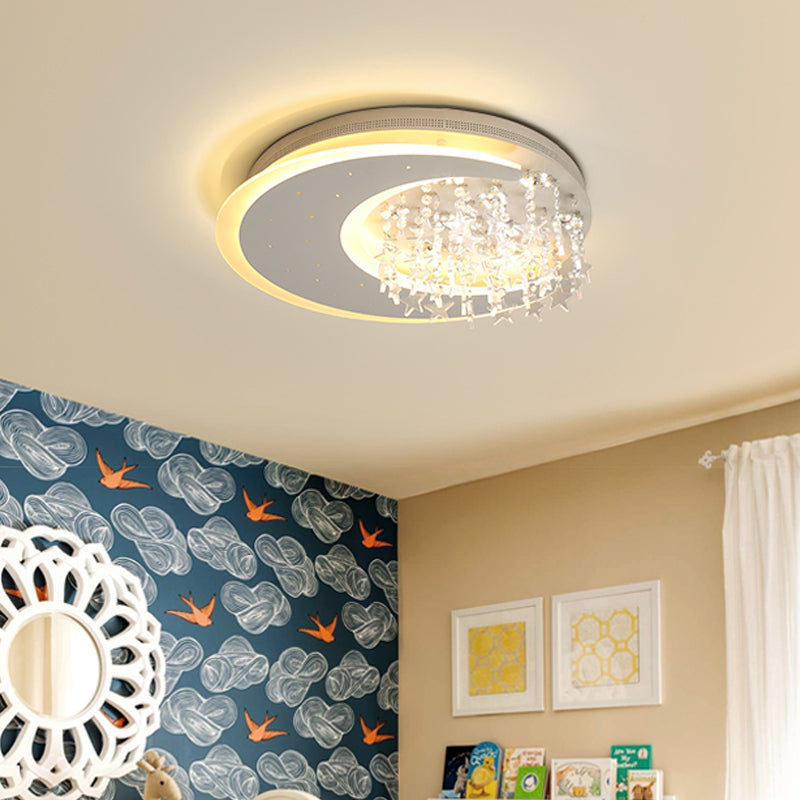 16"/23.5" W Round Metal Flush Ceiling Light Modern White LED Ceiling Mounted Fixture with Crystal Accent White 16" Clearhalo 'Ceiling Lights' 'Close To Ceiling Lights' 'Close to ceiling' 'Flush mount' Lighting' 154322