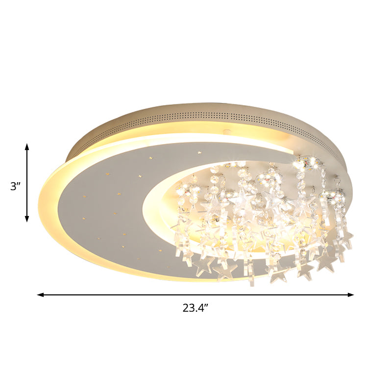 16"/23.5" W Round Metal Flush Ceiling Light Modern White LED Ceiling Mounted Fixture with Crystal Accent Clearhalo 'Ceiling Lights' 'Close To Ceiling Lights' 'Close to ceiling' 'Flush mount' Lighting' 154327