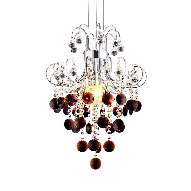 Chrome Finish Beaded Chandelier Lamp 4 Lights Modernism Burgundy Crystal Pendant Light for Bedroom Clearhalo 'Ceiling Lights' 'Chandeliers' 'Modern Chandeliers' 'Modern' Lighting' 154359