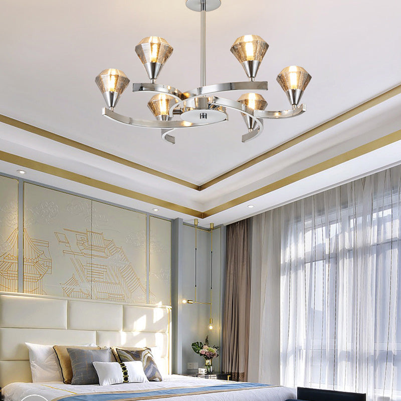 Diamond Crystal Chandelier Light with Sputnik Design Modern 6/8/10 Lights Chrome/Gold Ceiling Lamp Fixture 6 Chrome Clearhalo 'Ceiling Lights' 'Chandeliers' 'Modern Chandeliers' 'Modern' Lighting' 154362