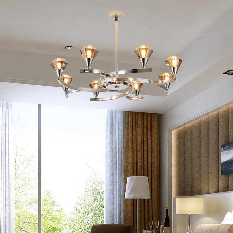 Diamond Crystal Chandelier Light with Sputnik Design Modern 6/8/10 Lights Chrome/Gold Ceiling Lamp Fixture 8 Chrome Clearhalo 'Ceiling Lights' 'Chandeliers' 'Modern Chandeliers' 'Modern' Lighting' 154366