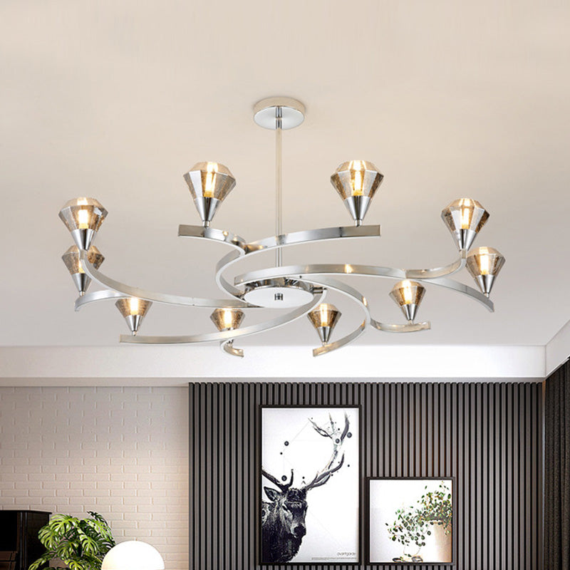 Diamond Crystal Chandelier Light with Sputnik Design Modern 6/8/10 Lights Chrome/Gold Ceiling Lamp Fixture 10 Chrome Clearhalo 'Ceiling Lights' 'Chandeliers' 'Modern Chandeliers' 'Modern' Lighting' 154370