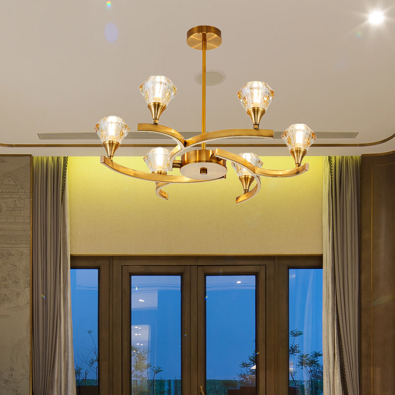 Diamond Crystal Chandelier Light with Sputnik Design Modern 6/8/10 Lights Chrome/Gold Ceiling Lamp Fixture 6 Gold Clearhalo 'Ceiling Lights' 'Chandeliers' 'Modern Chandeliers' 'Modern' Lighting' 154375