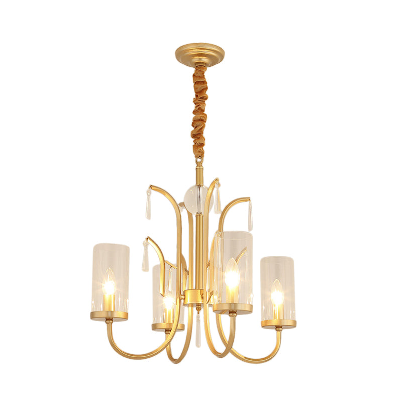 Modernism Cylinder Pendant Light Clear Glass 4/6/8 Lights Chandelier Lamp with Crystal Accent in Gold Finish Clearhalo 'Ceiling Lights' 'Chandeliers' 'Modern Chandeliers' 'Modern' Lighting' 154401