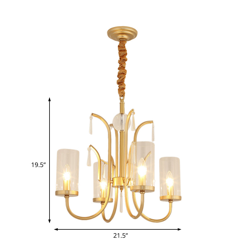 Modernism Cylinder Pendant Light Clear Glass 4/6/8 Lights Chandelier Lamp with Crystal Accent in Gold Finish Clearhalo 'Ceiling Lights' 'Chandeliers' 'Modern Chandeliers' 'Modern' Lighting' 154402