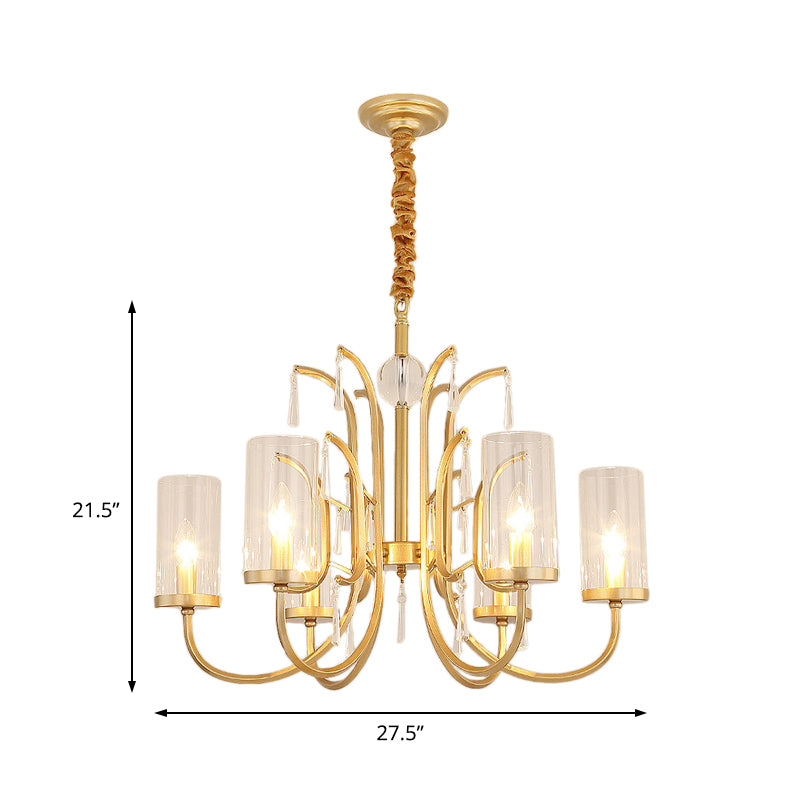 Modernism Cylinder Pendant Light Clear Glass 4/6/8 Lights Chandelier Lamp with Crystal Accent in Gold Finish Clearhalo 'Ceiling Lights' 'Chandeliers' 'Modern Chandeliers' 'Modern' Lighting' 154406