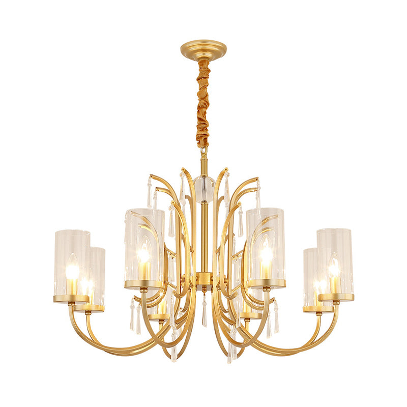 Modernism Cylinder Pendant Light Clear Glass 4/6/8 Lights Chandelier Lamp with Crystal Accent in Gold Finish Clearhalo 'Ceiling Lights' 'Chandeliers' 'Modern Chandeliers' 'Modern' Lighting' 154408