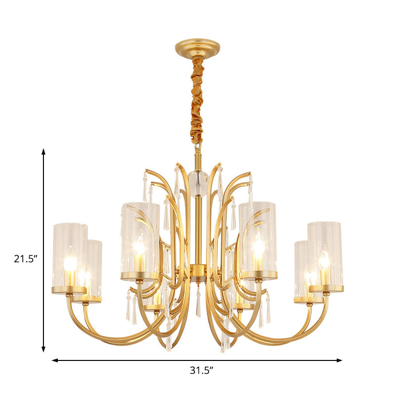 Modernism Cylinder Pendant Light Clear Glass 4/6/8 Lights Chandelier Lamp with Crystal Accent in Gold Finish Clearhalo 'Ceiling Lights' 'Chandeliers' 'Modern Chandeliers' 'Modern' Lighting' 154409