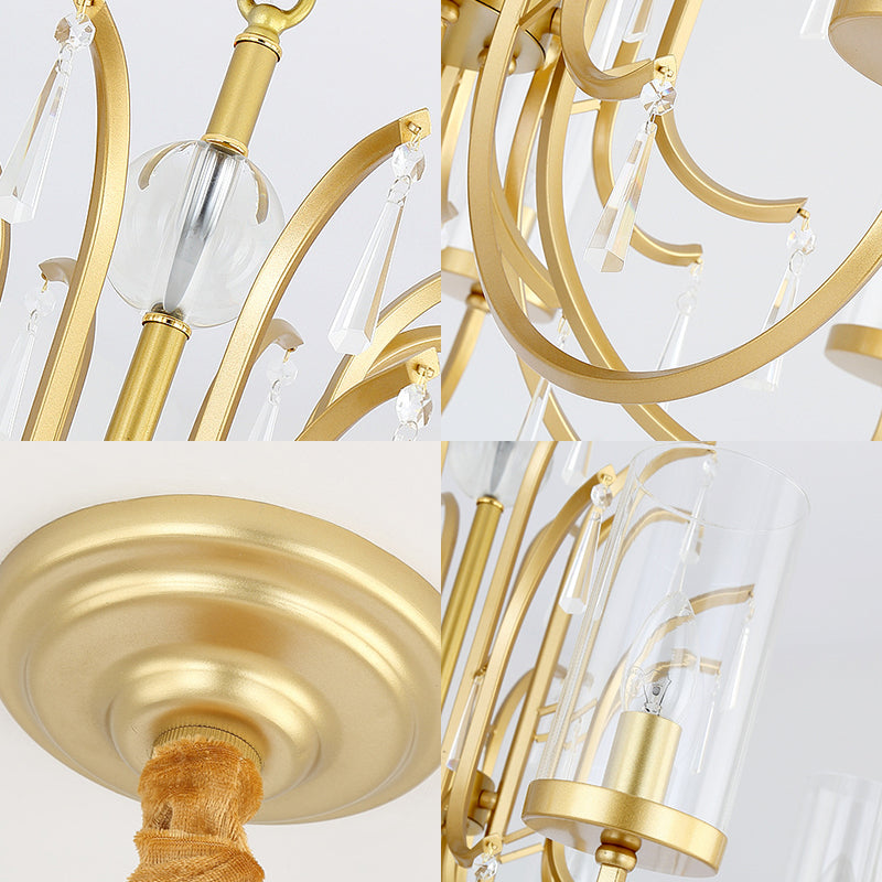 Modernism Cylinder Pendant Light Clear Glass 4/6/8 Lights Chandelier Lamp with Crystal Accent in Gold Finish Clearhalo 'Ceiling Lights' 'Chandeliers' 'Modern Chandeliers' 'Modern' Lighting' 154410