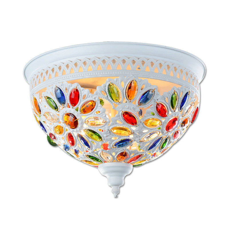 Modernist Bowl Flush Mount Lighting Metal 2 Lights Close to Ceiling Light with Crystal Gem in White/Blue Clearhalo 'Ceiling Lights' 'Close To Ceiling Lights' 'Close to ceiling' 'Flush mount' Lighting' 154413