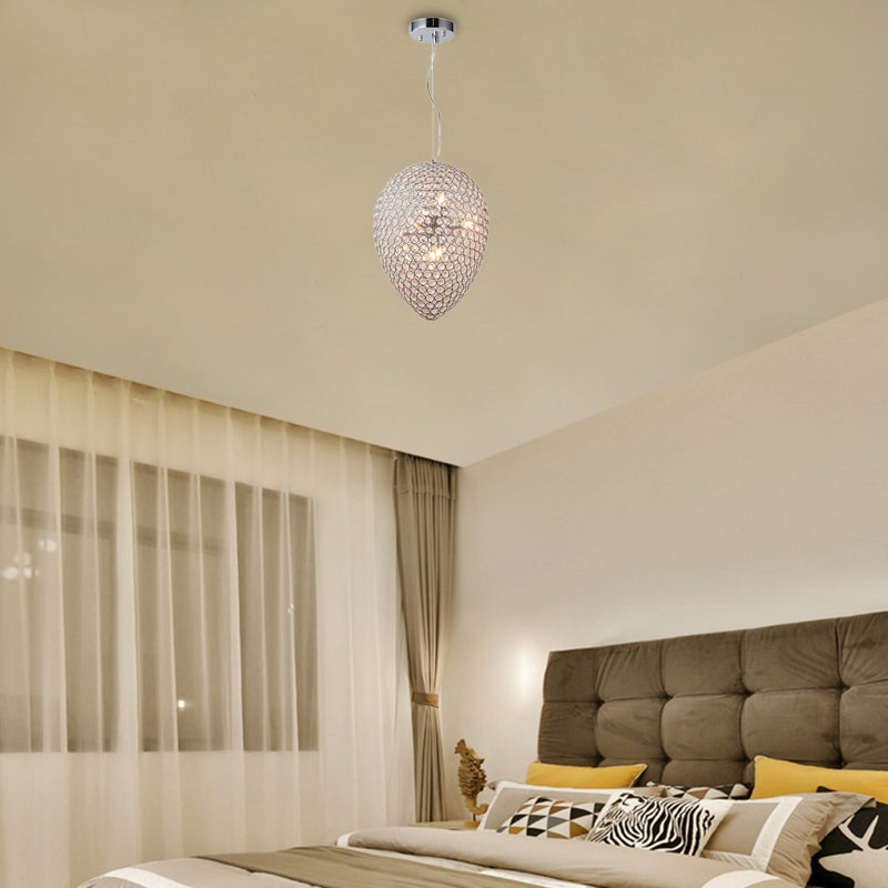 Chrome Finish Beaded Pendant Lighting with Teardrop Shade Modern Clear Crystal Multi Light Chandelier Lamp Chrome Clearhalo 'Ceiling Lights' 'Chandeliers' 'Modern Chandeliers' 'Modern' Lighting' 154418