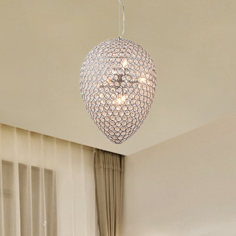 Chrome Finish Beaded Pendant Lighting with Teardrop Shade Modern Clear Crystal Multi Light Chandelier Lamp Clearhalo 'Ceiling Lights' 'Chandeliers' 'Modern Chandeliers' 'Modern' Lighting' 154419