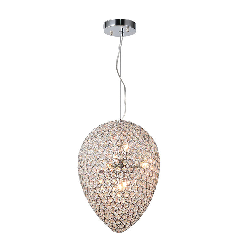 Chrome Finish Beaded Pendant Lighting with Teardrop Shade Modern Clear Crystal Multi Light Chandelier Lamp Clearhalo 'Ceiling Lights' 'Chandeliers' 'Modern Chandeliers' 'Modern' Lighting' 154420