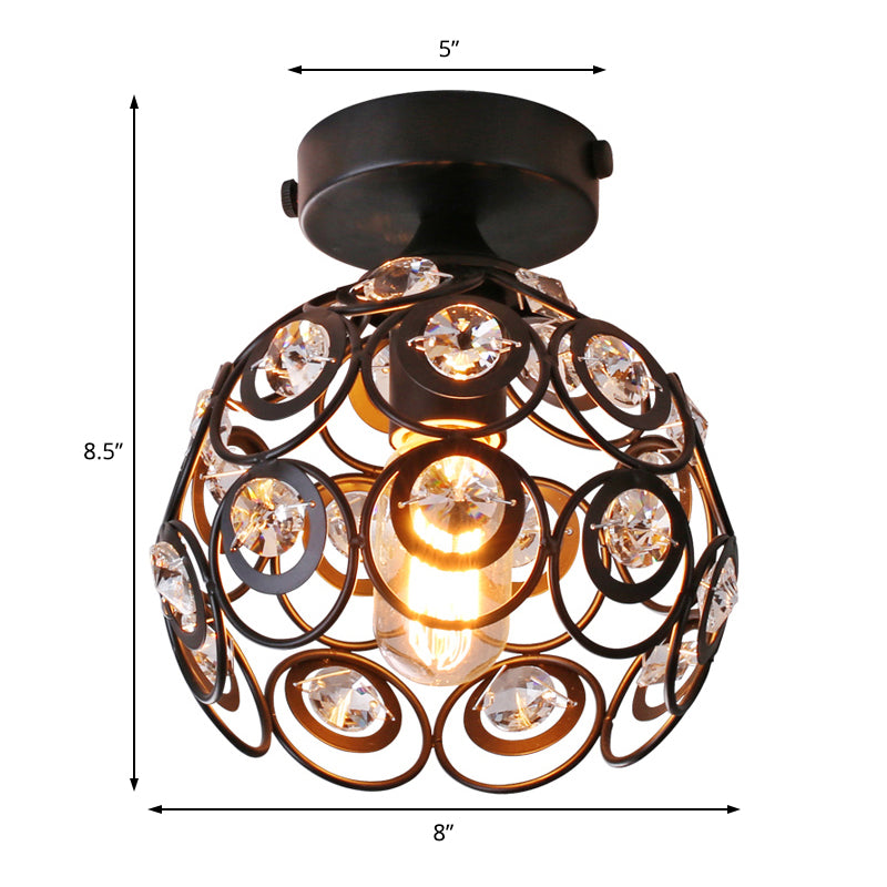 Black Metal Semi Flush Pendant Light Modern Dome Shade 1 Light Ceiling Mounted Fixture with Clear Crystal Deco Clearhalo 'Ceiling Lights' 'Close To Ceiling Lights' 'Close to ceiling' 'Flush mount' Lighting' 154431