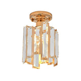 1 Light Golden Semi Flush Light Contemporary Cylinder Ceiling Light Fixture with Crystal Block in Gold Clearhalo 'Ceiling Lights' 'Close To Ceiling Lights' 'Close to ceiling' 'Semi-flushmount' Lighting' 154435