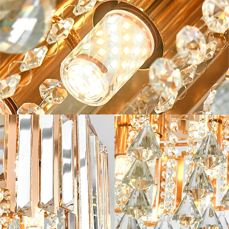 1 Light Golden Semi Flush Light Contemporary Cylinder Ceiling Light Fixture with Crystal Block in Gold Clearhalo 'Ceiling Lights' 'Close To Ceiling Lights' 'Close to ceiling' 'Semi-flushmount' Lighting' 154437