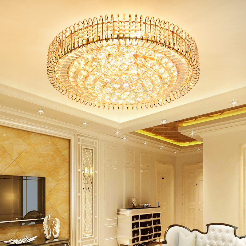 Gold Flush Ceiling Light Vintage Metallic 12"/18" Dia Multi Light Ceiling Light Fixture with Clear Crystal Ball Deco Gold Clearhalo 'Ceiling Lights' 'Close To Ceiling Lights' 'Close to ceiling' 'Flush mount' Lighting' 154438