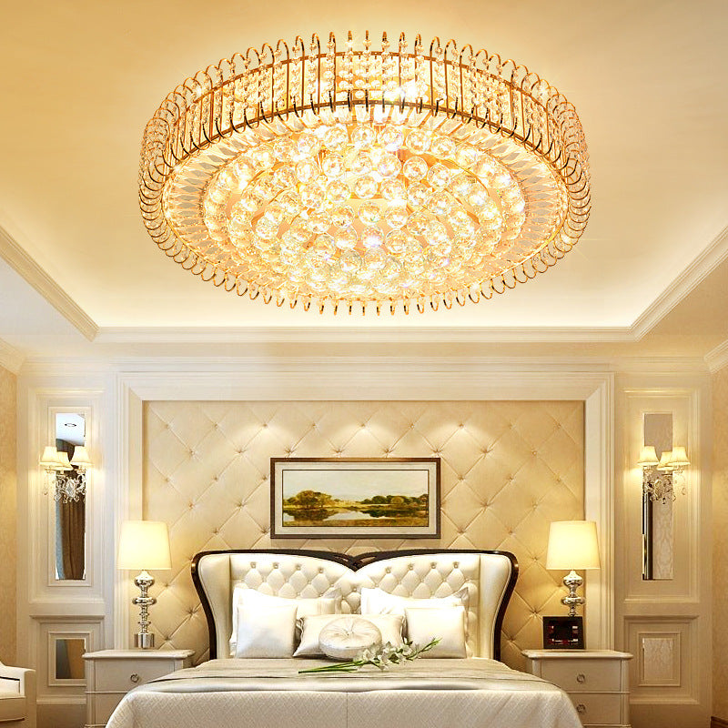 Gold Flush Ceiling Light Vintage Metallic 12"/18" Dia Multi Light Ceiling Light Fixture with Clear Crystal Ball Deco Clearhalo 'Ceiling Lights' 'Close To Ceiling Lights' 'Close to ceiling' 'Flush mount' Lighting' 154439