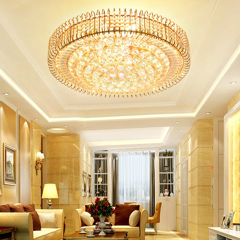 Gold Flush Ceiling Light Vintage Metallic 12"/18" Dia Multi Light Ceiling Light Fixture with Clear Crystal Ball Deco Clearhalo 'Ceiling Lights' 'Close To Ceiling Lights' 'Close to ceiling' 'Flush mount' Lighting' 154440