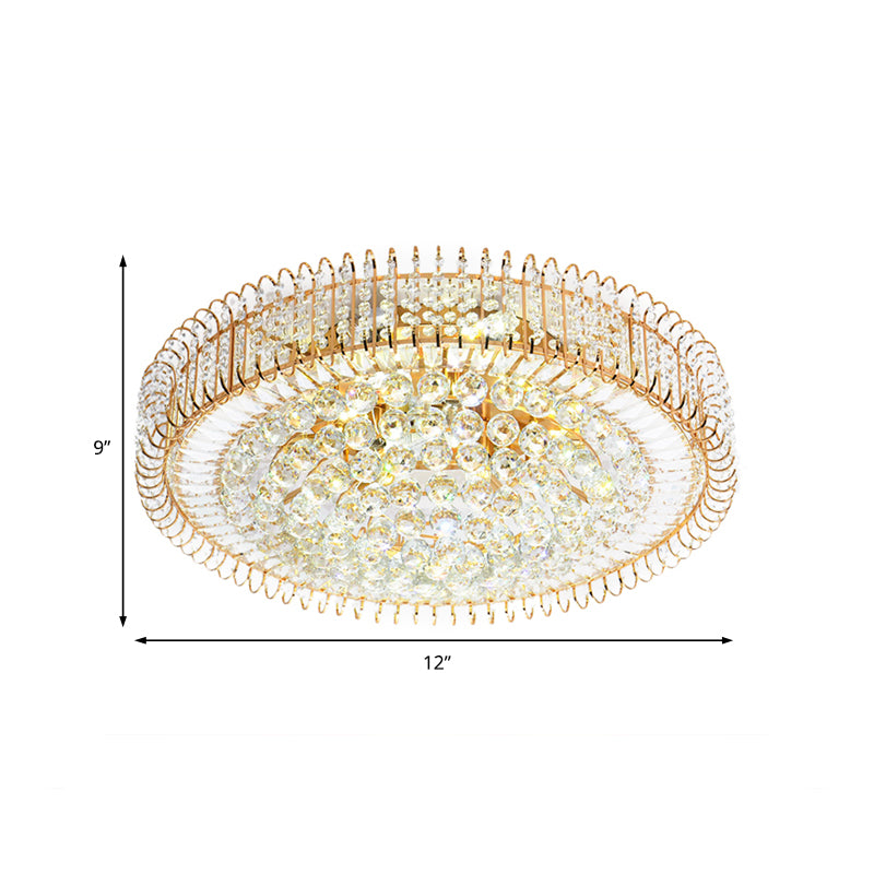 Gold Flush Ceiling Light Vintage Metallic 12"/18" Dia Multi Light Ceiling Light Fixture with Clear Crystal Ball Deco Clearhalo 'Ceiling Lights' 'Close To Ceiling Lights' 'Close to ceiling' 'Flush mount' Lighting' 154445