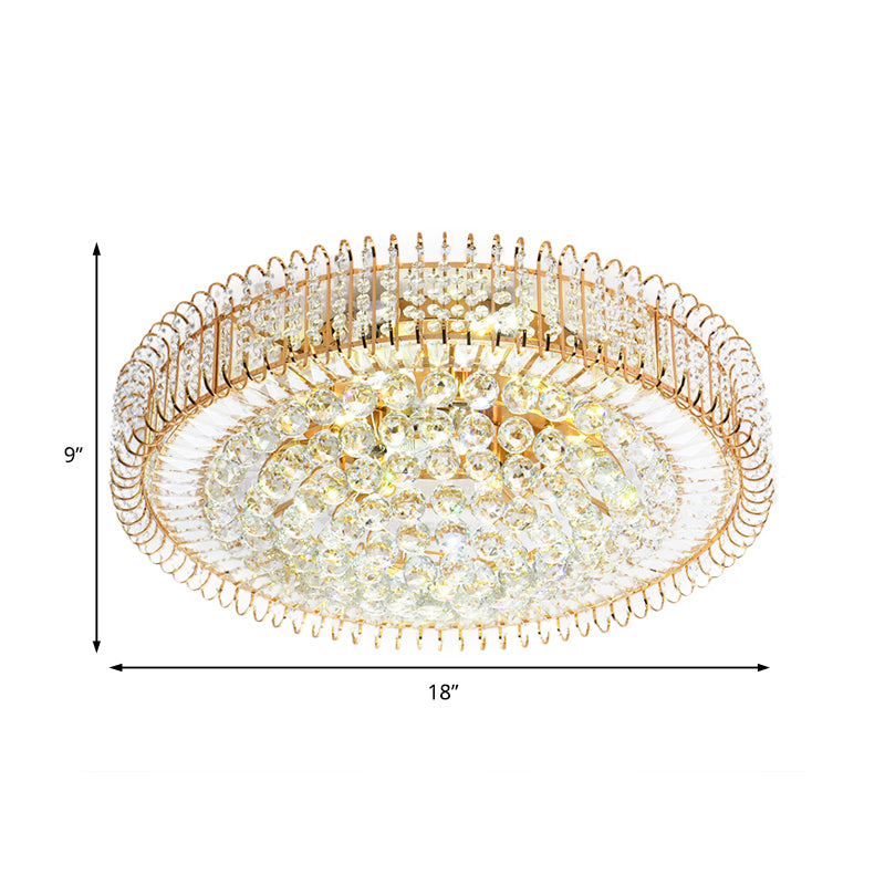 Gold Flush Ceiling Light Vintage Metallic 12"/18" Dia Multi Light Ceiling Light Fixture with Clear Crystal Ball Deco Clearhalo 'Ceiling Lights' 'Close To Ceiling Lights' 'Close to ceiling' 'Flush mount' Lighting' 154446