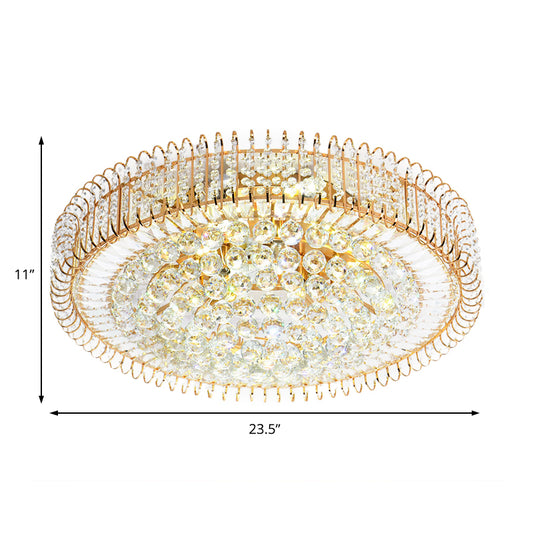 Gold Flush Ceiling Light Vintage Metallic 12"/18" Dia Multi Light Ceiling Light Fixture with Clear Crystal Ball Deco Clearhalo 'Ceiling Lights' 'Close To Ceiling Lights' 'Close to ceiling' 'Flush mount' Lighting' 154447