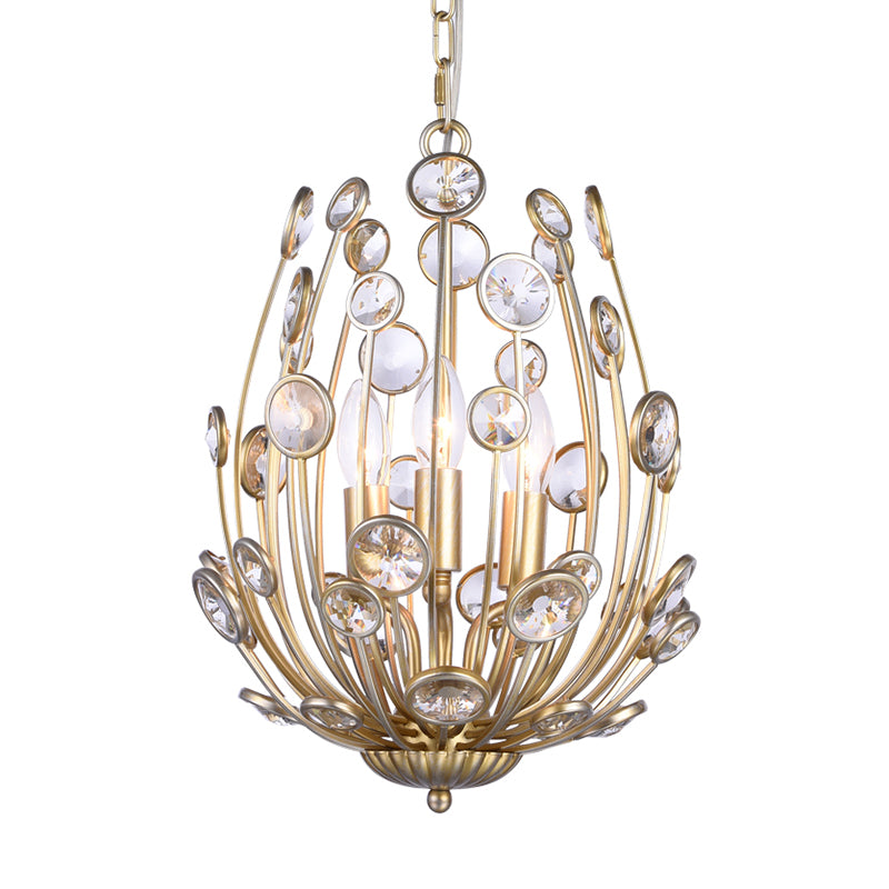 3 Lights Floral Chandelier Lighting Modern Style Metal and Crystal Hanging Light Fixture in Gold for Dining Room Clearhalo 'Ceiling Lights' 'Chandeliers' 'Modern Chandeliers' 'Modern' Lighting' 154451