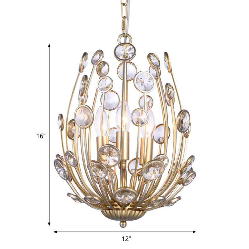 3 Lights Floral Chandelier Lighting Modern Style Metal and Crystal Hanging Light Fixture in Gold for Dining Room Clearhalo 'Ceiling Lights' 'Chandeliers' 'Modern Chandeliers' 'Modern' Lighting' 154452